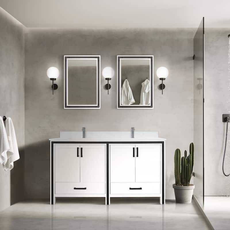 Ziva Bath Vanity, White Quartz Top, Faucet Set and Mirrors