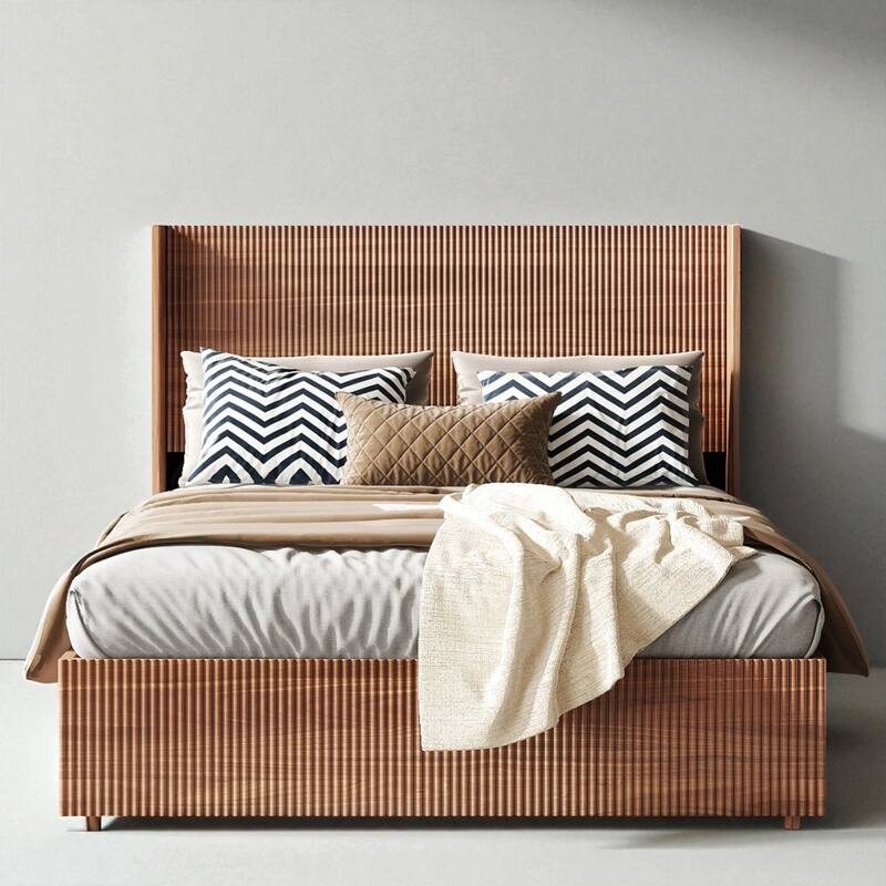 Queen Size Rustic Lift Storage Bed Frame with Headboard and Gas Lift Mechanism, No Box Spring Required