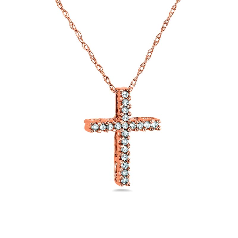Annello by Kobelli 10k Gold 1/10 Carat TDW Cross Necklace Shared Prongs Setting
