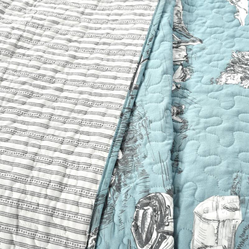 Lush Decor French Country Toile Cotton Reversible 3 Piece Quilt Set