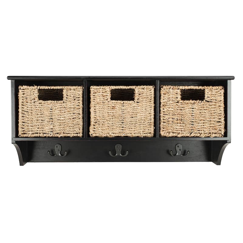 SAFAVIEH Jemina Black Hanging 3-Basket Wall Rack - 28" x 7.8" x 12" - 28Wx8Dx12H - Black