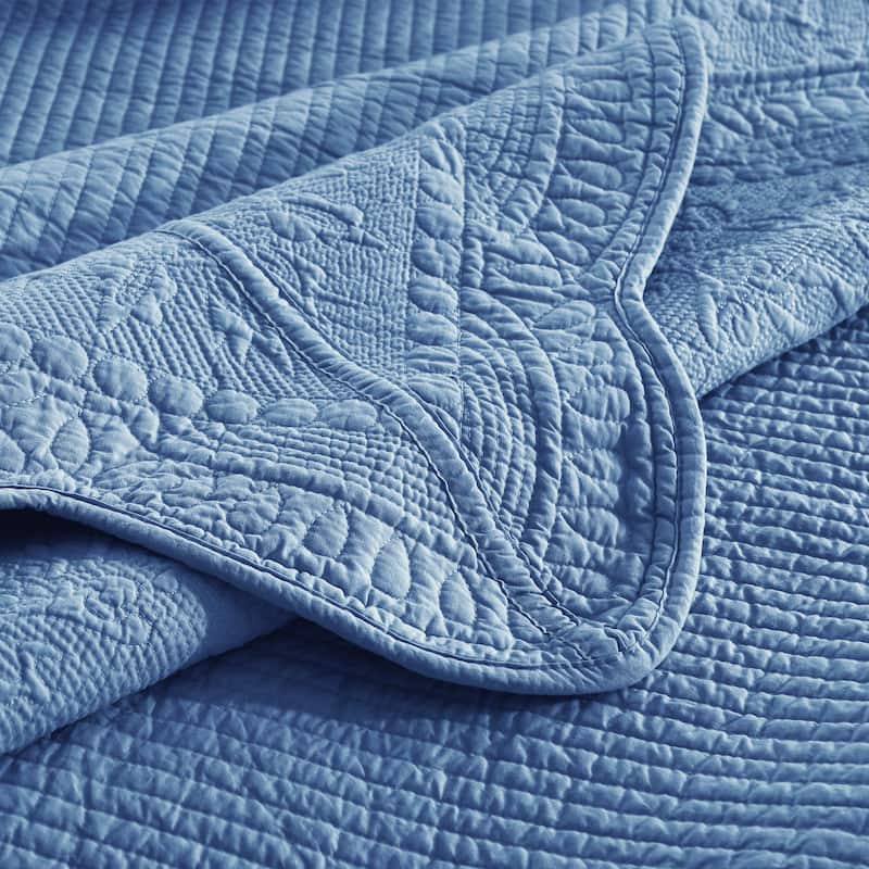 MarCielo 3 Piece Embroidered 100% Cotton Oversized Quilt Bedspread Set TG