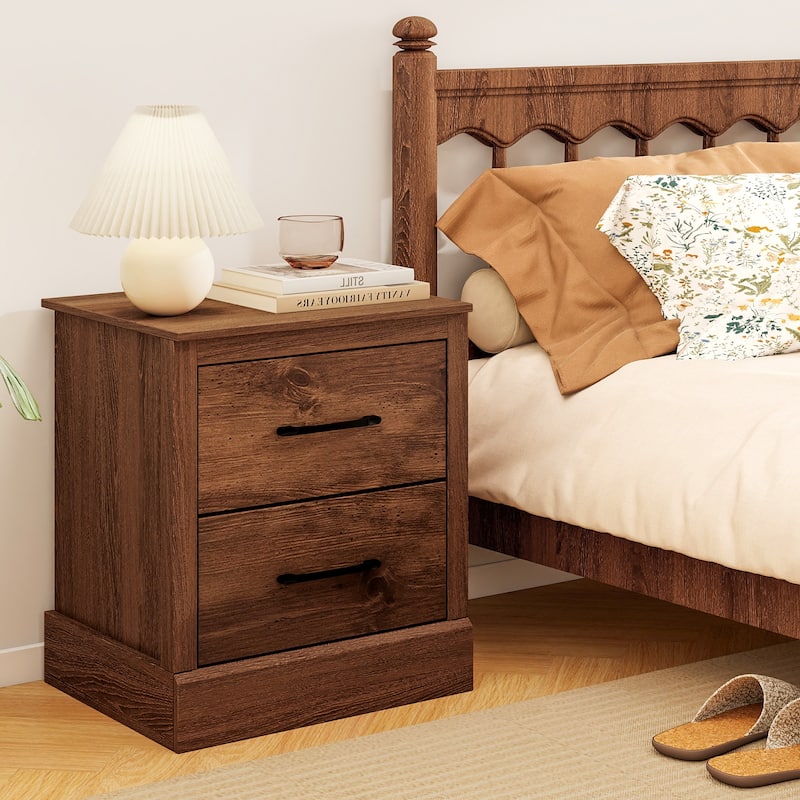 Gymax Set of 2 Drawer Nightstand Bedside Table Compact Sofa End Table