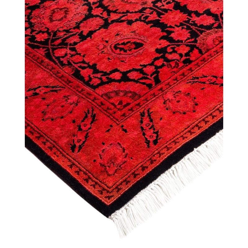 Overton Hand Knotted Wool Vintage Inspired Modern Contemporary Overdyed Red Runner Rug - 2' 8" x 14' 1"