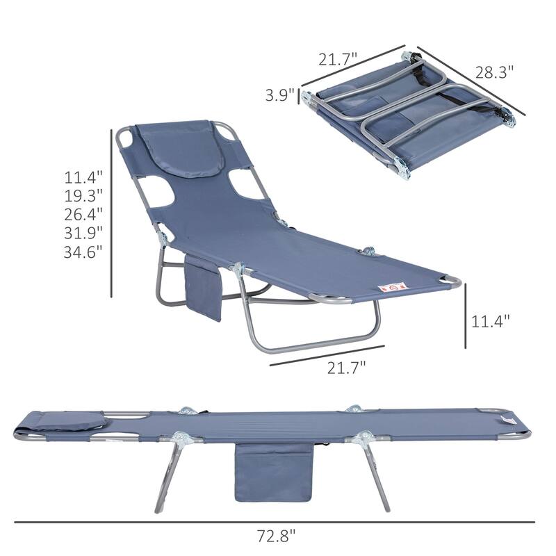 Folding sun loungers with face holes, arm slots and side pockets