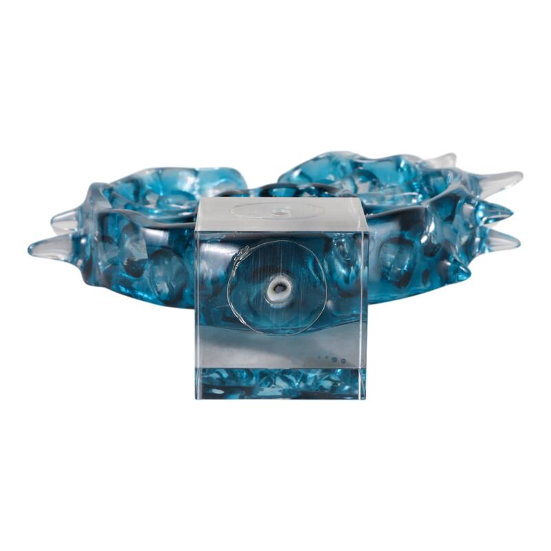 Glass Sculpture Abstract Spiral Crystal Base Modern Accent - 15" Blue - 11.5" x 3.25" x 15"