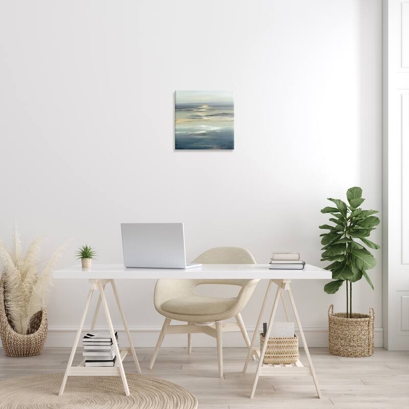 Stupell Abstract Tranquil Nautical Sunrise Reflection Grey Blue Canvas Wall Art