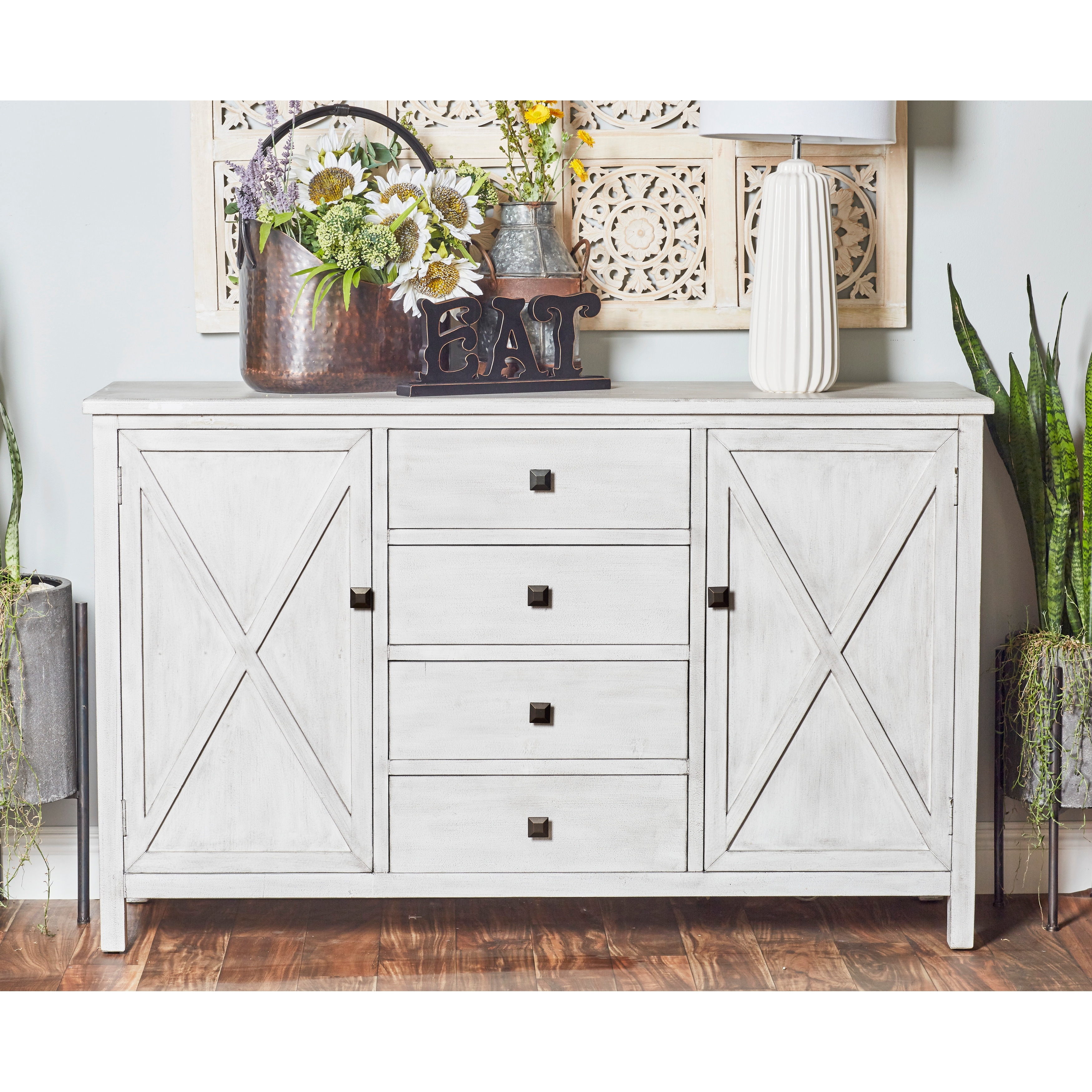 White farmhouse buffet cabinet top