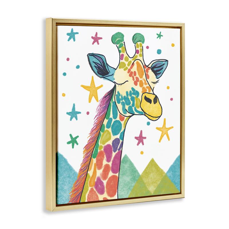 Stupell Whimsical Hued Giraffe & Stars Framed Floater Canvas Wall Art Design By Chen Alyesh
