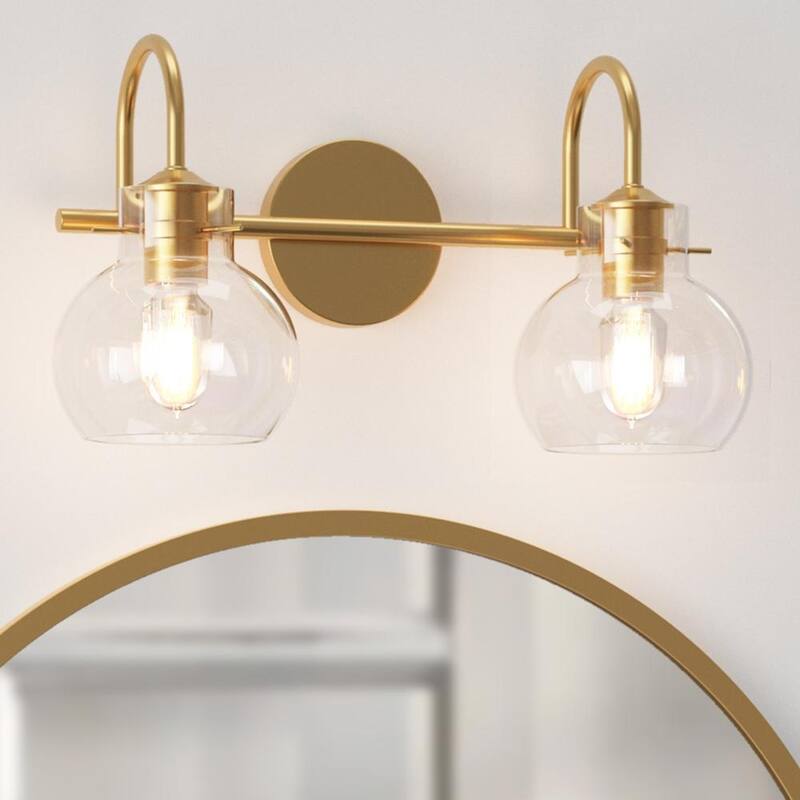 Gold Bathroom Light Fixtures Wall Sconces with Clear Glass Shade Bathroom Vanity Lights Vanity Light Fixture