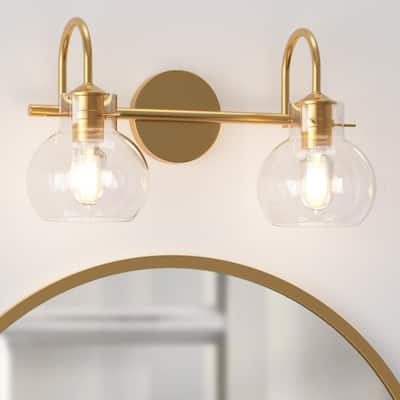 Gold Bathroom Light Fixtures Wall Sconces with Clear Glass Shade Bathroom Vanity Lights Vanity Light Fixture