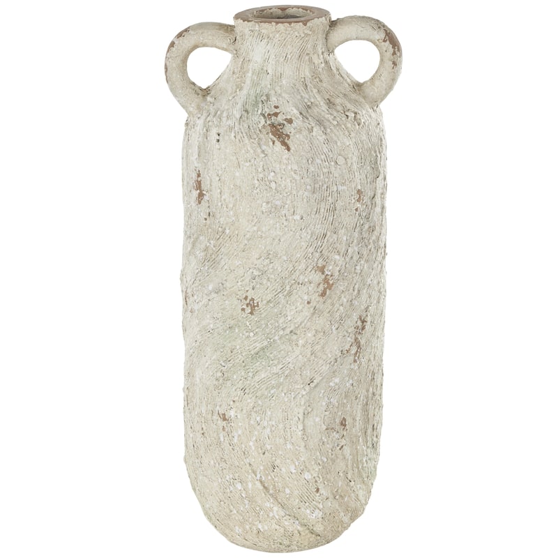 Magnesium Oxide Antique Textured Amphora Decorative Vase with Brown Distressing - Cream - Roche River Decor - Cream - 8"W, 22"H