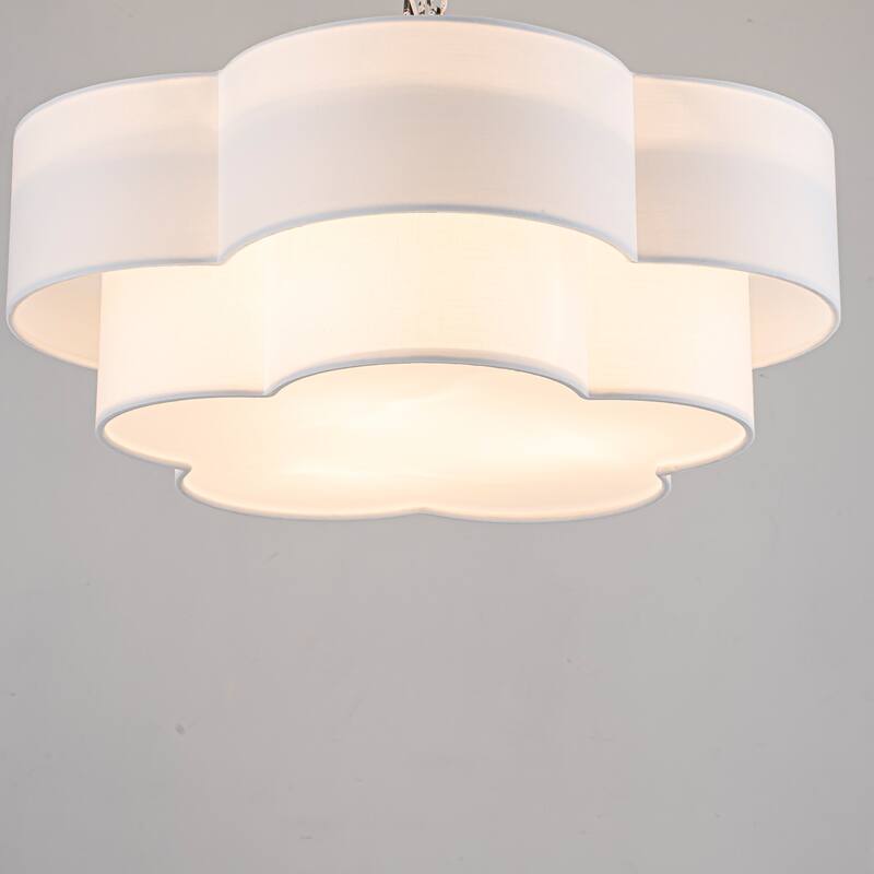 3-Light Double-Layer Fabric Flush Mount for Bedroom & Living Room - 3 Light - 3 Light - White