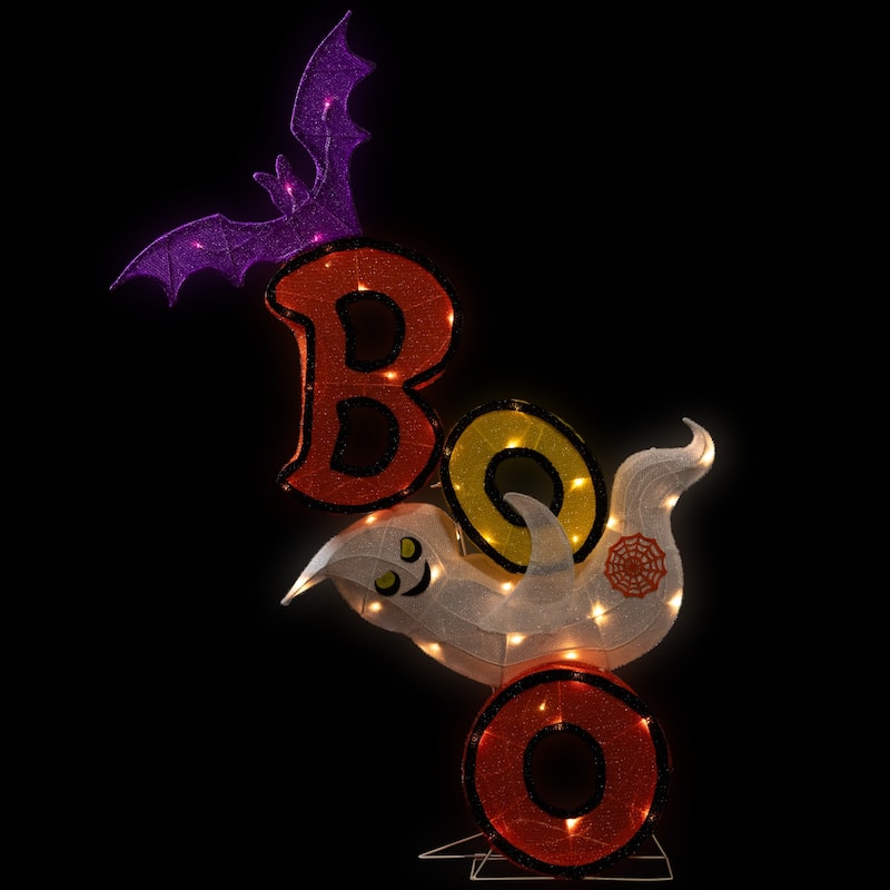 Lighted Bat and Ghost "BOO" Halloween Decoration - 4.5' - Warm White LED Lights