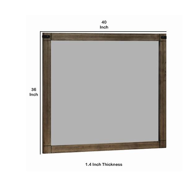 Wooden Frame Dresser Top Mirror with Metal Brackets, Brown and Silver