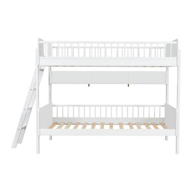 Twin Wooden Bunk Bed with 3 Storage Shelves & Adjustable Ladder