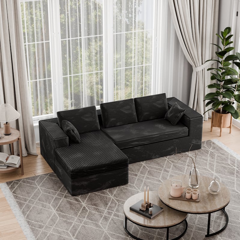 Black 108" Boneless Cloud Couch, Modular L-Shaped Sectional Sofa