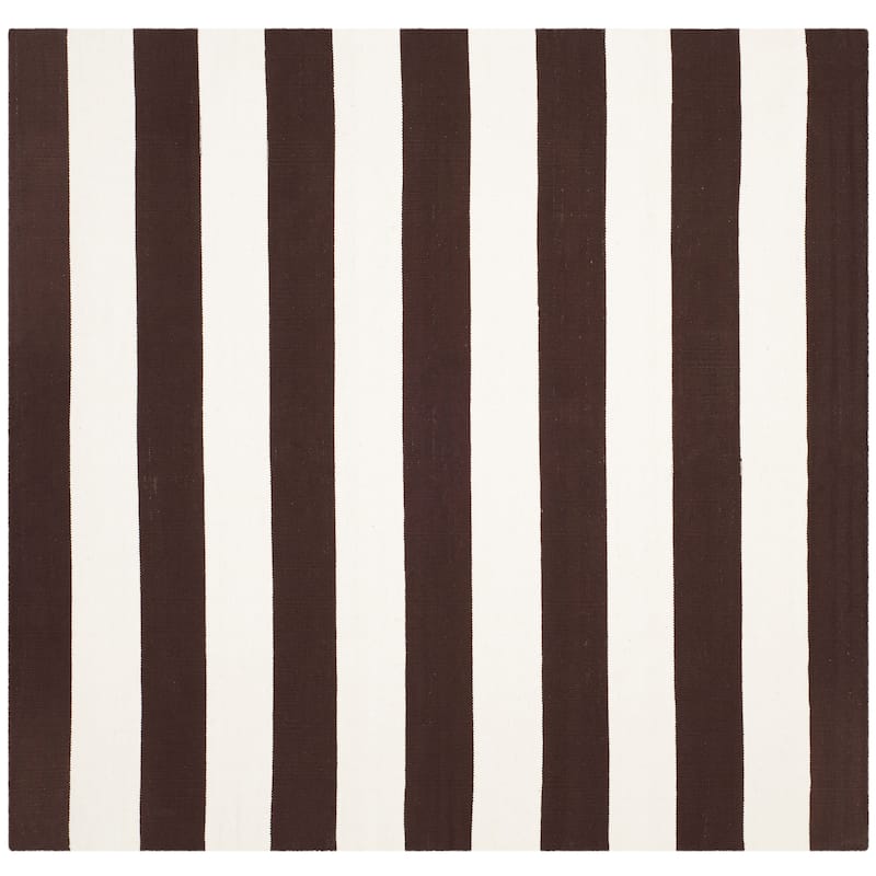 SAFAVIEH Handmade Montauk Geltrude Stripe Cotton Flatweave Rug - 6' Square - Chocolate/Ivory