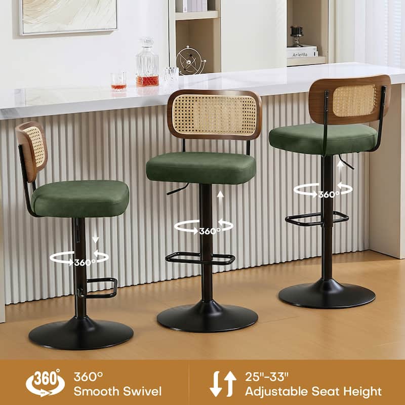 Adjustable Height Swivel Bar Stools with Back and Footrest - 17.7"W x 15.75"D x 35"-42.9"H