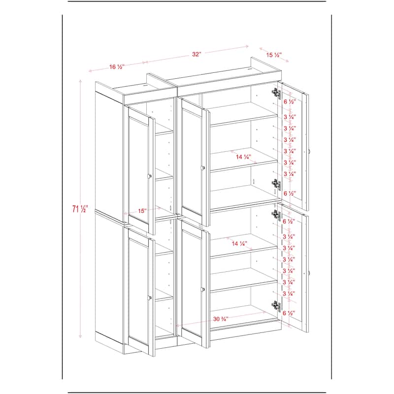 100% Solid Wood Tall Freestanding Kitchen Pantry Cabinet with Doors, Adjustable Shelves, Modular Storage, 48.5" W x 71.5" H