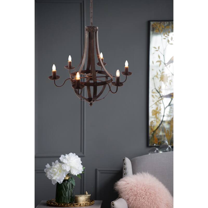 6 - Light Metal Chandelier, Hanging Light Fixture with Adjustable Chain for Kitchen Dining Room Foyer Entryway,Bulb Not Included