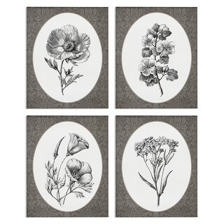 Stupell Ornate Blooms over Damask Canvas Wall Art Design By Lettered ...