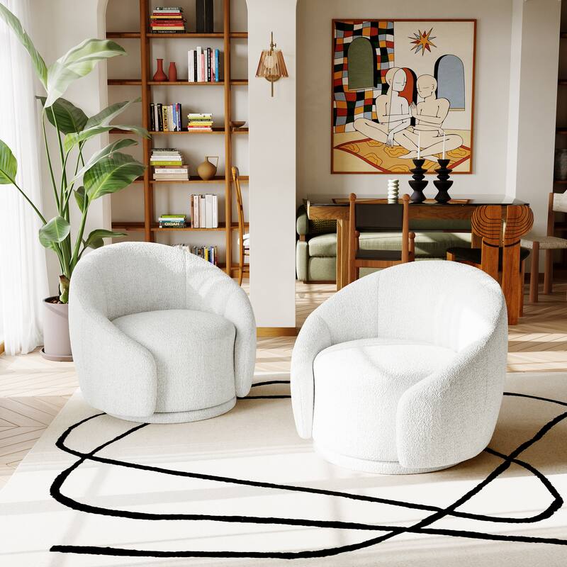 34" Wide 2 Set Velvet/ Boucle Barrel Swivel Chair