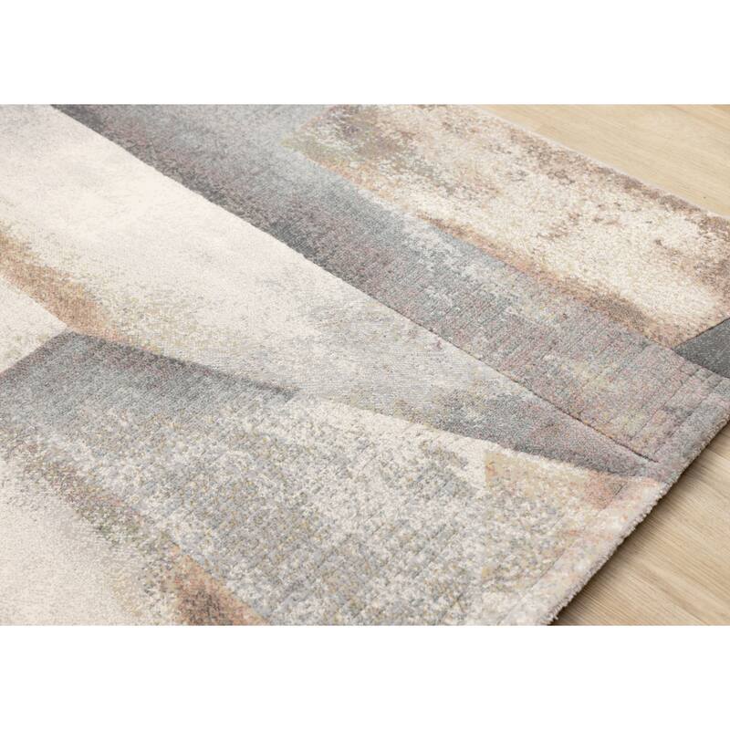 Amelia Collection - Dense Geometric Blue Grey Brown Area Rug