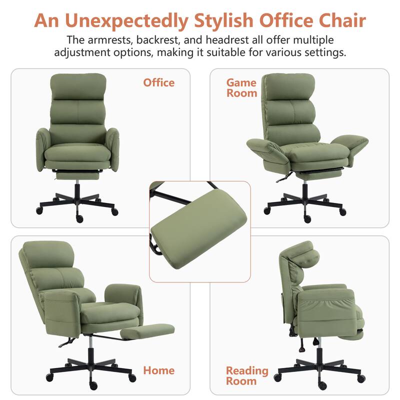Cross-legged Office Chair with Flip-up Arms and Headrest, High-Back Ergonomic Executive Chair with Footrest and Side Pockets