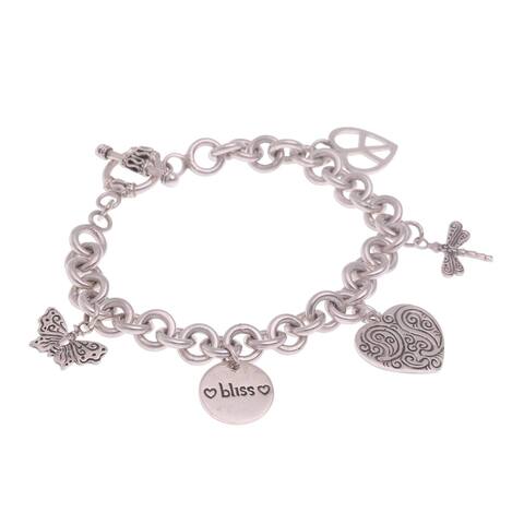 NOVICA Love and Bliss, Sterling silver charm bracelet