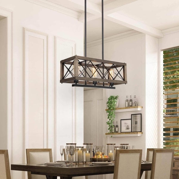 Farmhouse 3 Light Rectangle Wood Chandelier Island Lighting for Dining Room 24 L x 10 W x 9.5 H On Sale Bed Bath Beyond 34407269