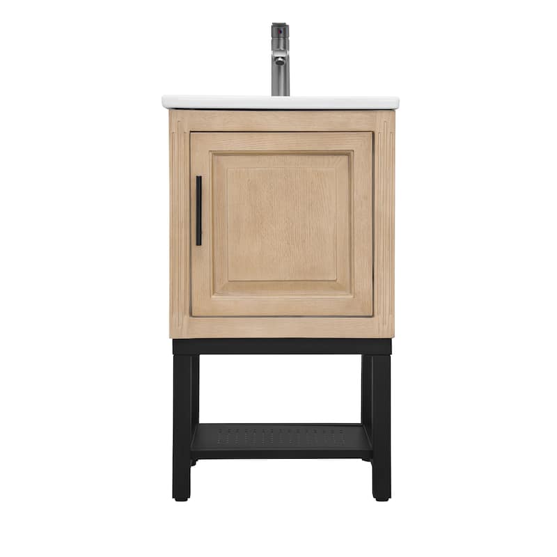 GDFStudio - CompactLine Modern Freestanding Bathroom Vanity with Ceramic Sink and Open Metal Shelf - 20 Inch
