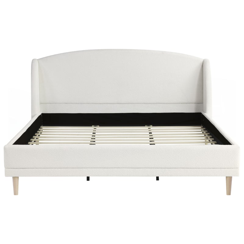 Upholstered Platform Bed Boucle Fabric and Wingback Headboard