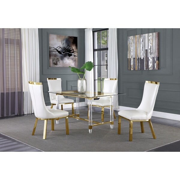 Best Quality Furniture 68"L 5pc Dinette Stainless Steel Gold Chairs