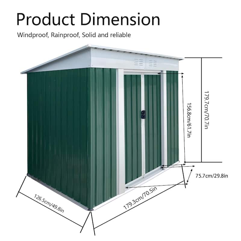 Outdoor Storage Sheds 6FTx4FT Pent Roof, High-Quality Metal Sheds, Green