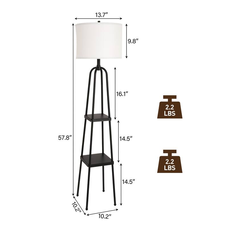 57.8'' Black Column Floor Lamp with Linen Shade(Set of 2)