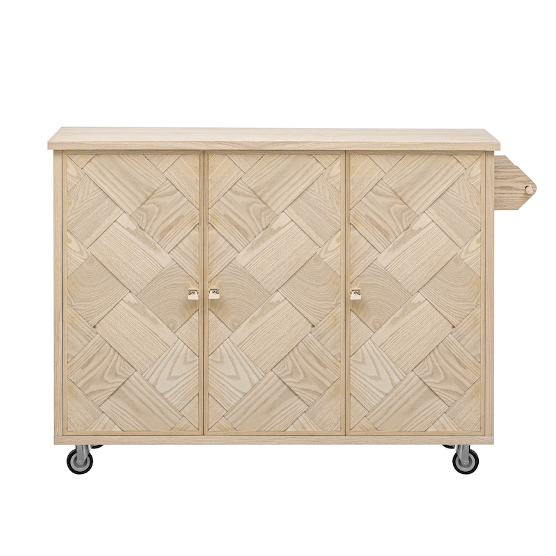 51.2"W Ash Veneer (Not Cheap Paper) Solid Wood Handwoven Kitchen Island with Drop Leaf, Coastal Kitchen Island on Wheels