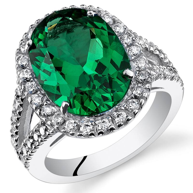 Sterling Silver 7 ct Created Emerald Engagement Ring