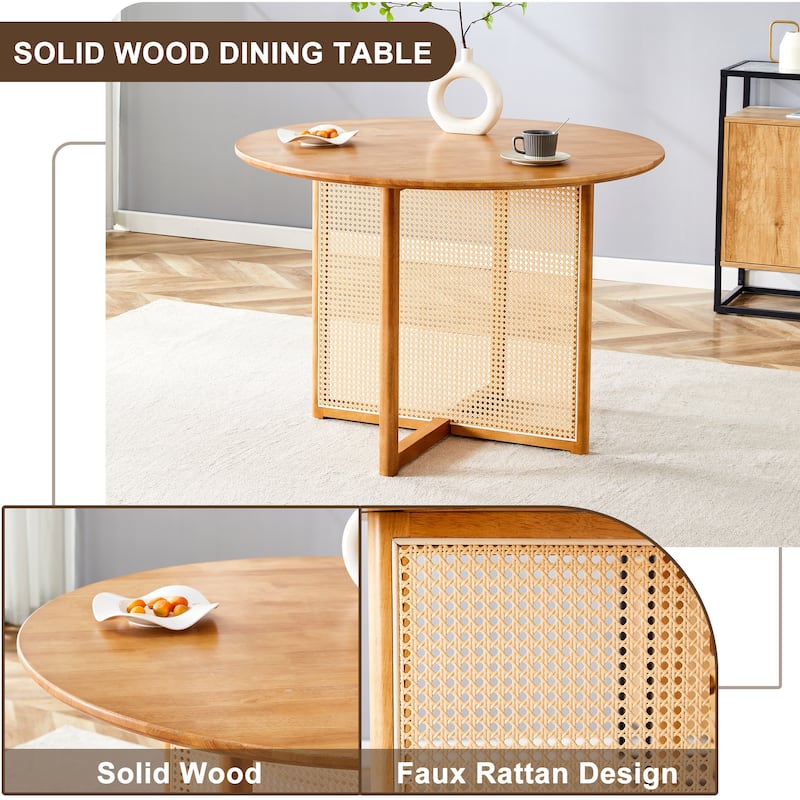 42" Country Wooden Coffee Table with Round Top for Dining Room, Living Room, Office