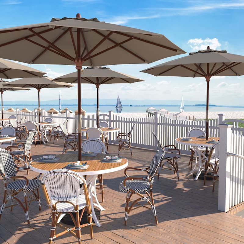 California Umbrella 9-ft. Round Marenti Wood-framed Olefin Patio Umbrella (No Base) - Woven Granite
