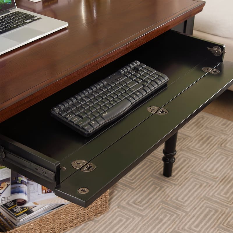 Leick Home Farmhouse Oak Turned Leg Drop Front Keyboard Laptop Desk