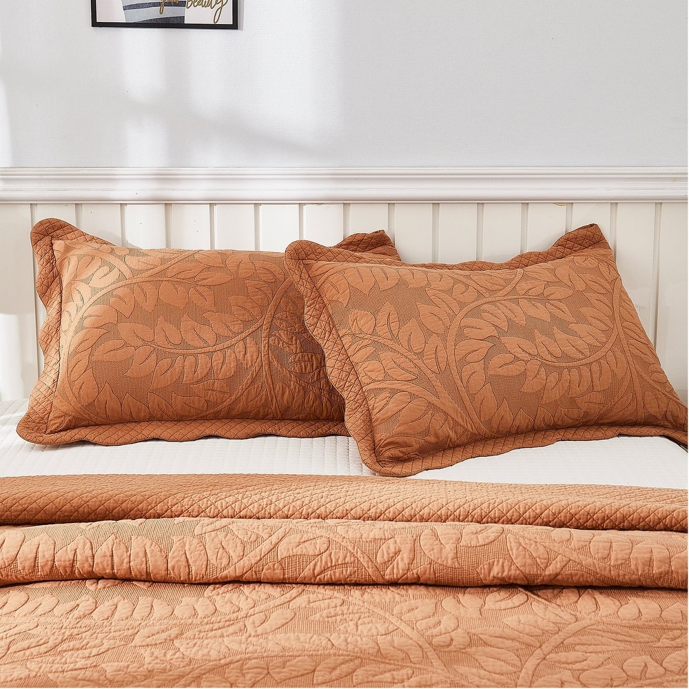 MarCielo 2-Piece 100% Cotton Embroidered Quilted Pillow Shams