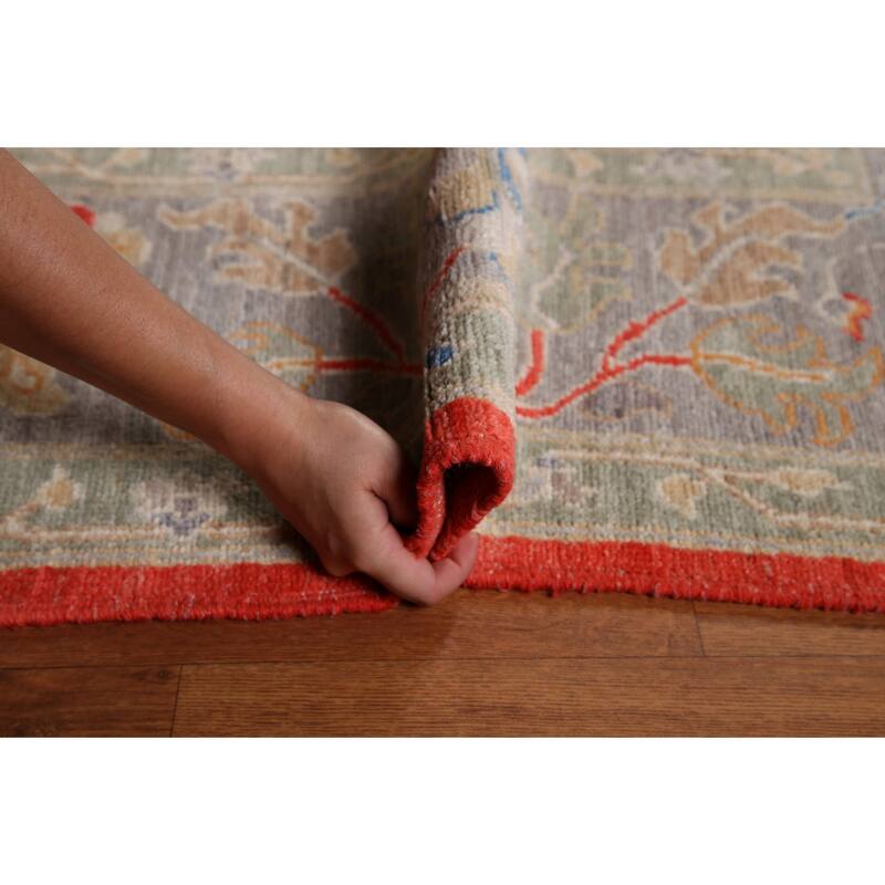 Red Floral Oushak Vegetable Dye Area Rug Handmade Wool Carpet - 8'2"x 9'11"