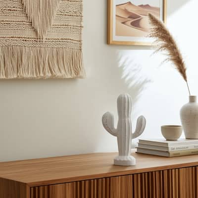 Wood Figurine Cactus Handcarved Accent Modern Decorative Sculpture