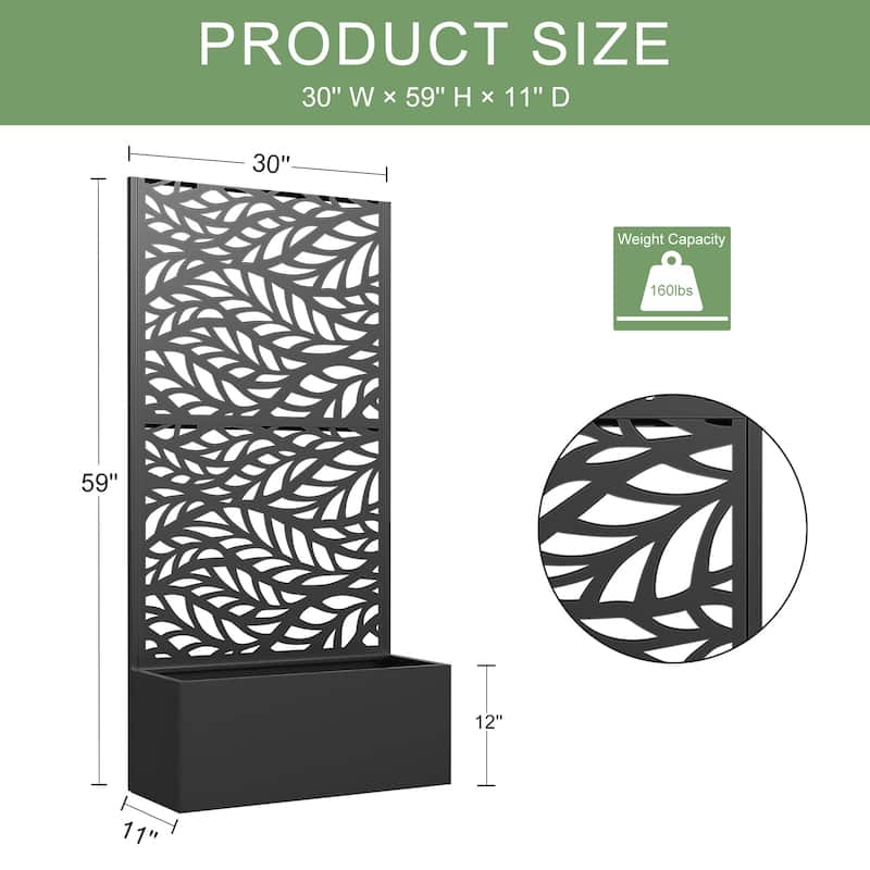 Metal Movable Planter Box with Trellis Privacy Screen Planter Box with Lockable Wheels