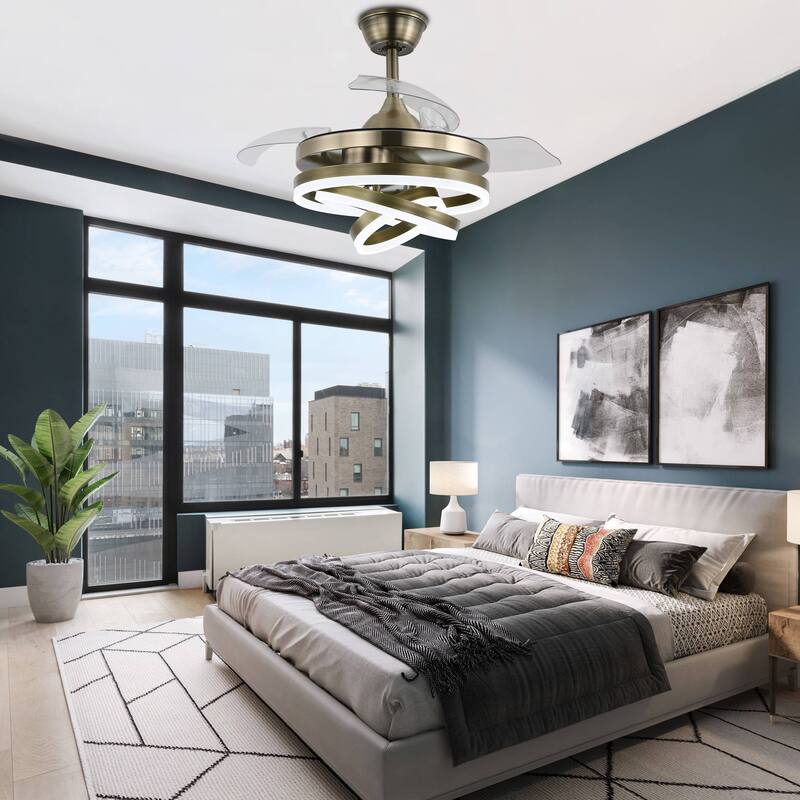 Bella Depot 42" Modern Retractable DIY Shape Ceiling Fan with Remote, 6-Speed Reversible Ceiling Fan with LED Light
