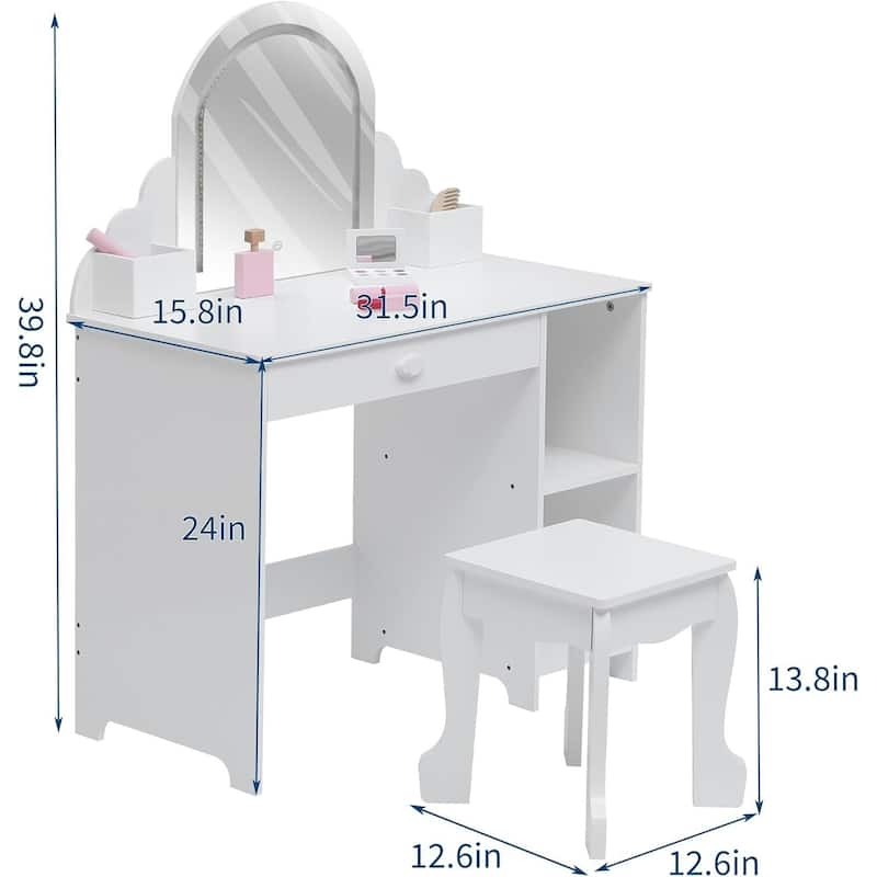 2 in 1 Kids Vanity Table & Stool with Lighted Mirror