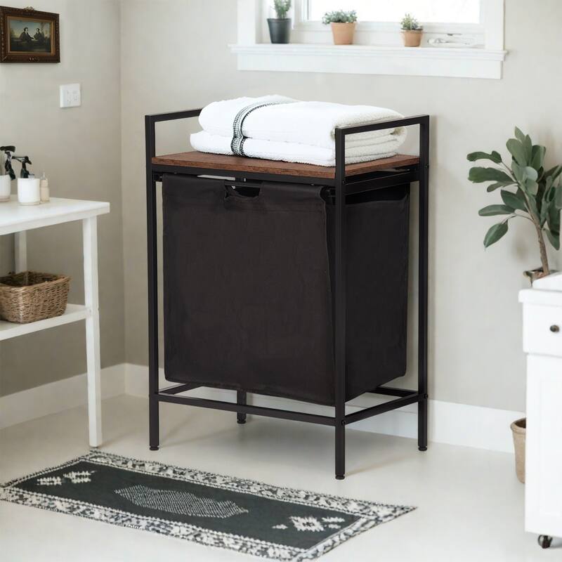Homy Casa Laundry Hamper with Removable Fabric Bin & Wood Top