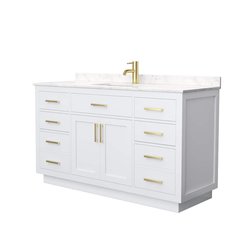Beckett TK 60-inch Single Vanity, Cultured Marble Top - White, Gold Trim, Carrara Cultured Marble Top