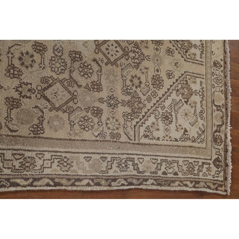 Hamedan Persian Vintage Runner Rug Handmade Geometric Wool Carpet - 3'3" x 9'9"